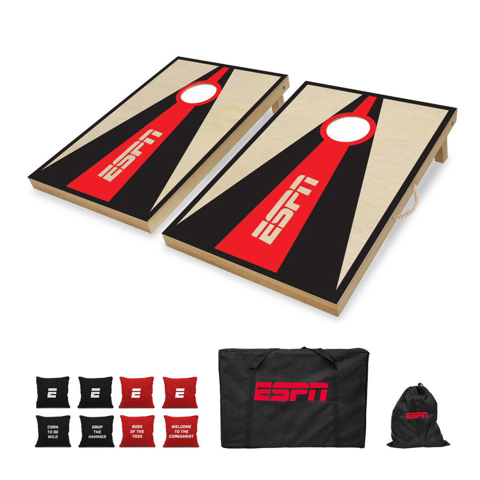 ESPN Solid Wood 2’ x 3’ Cornhole Board Set Includes Cornhole Bags and Travel Case