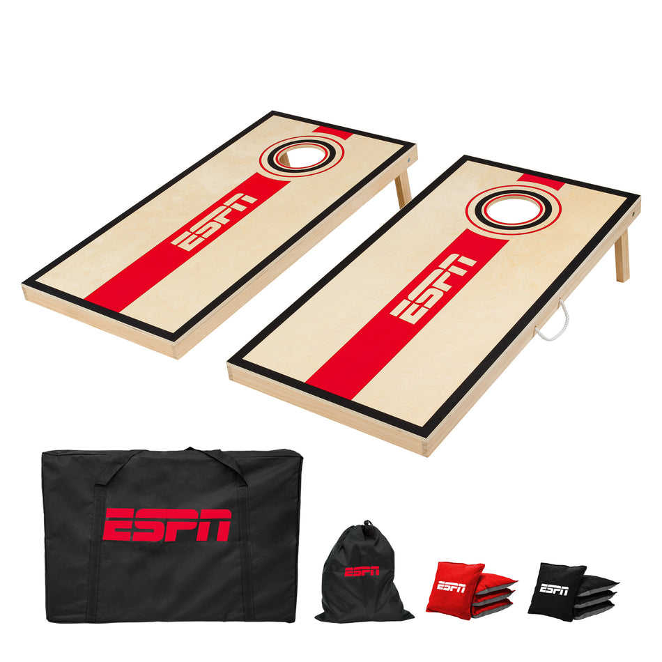 ESPN Solid Wood 2’x 4’ Cornhole Board Set Includes Cornhole Bags and Travel Case